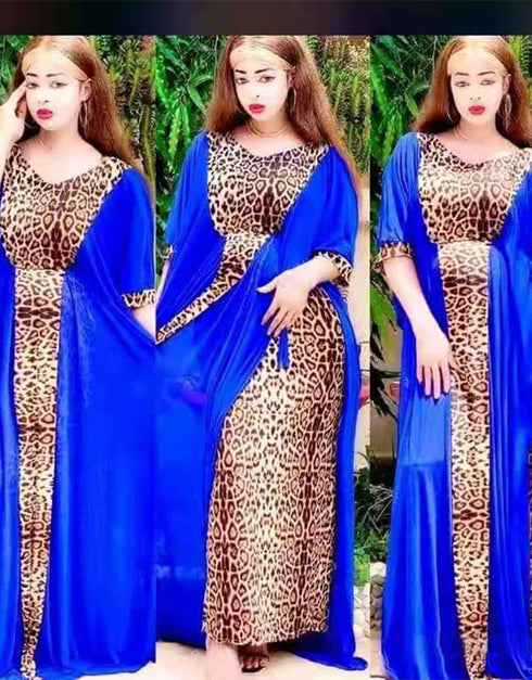 Dubai Abaya with Arabic Kaftan Style and Leopard Print